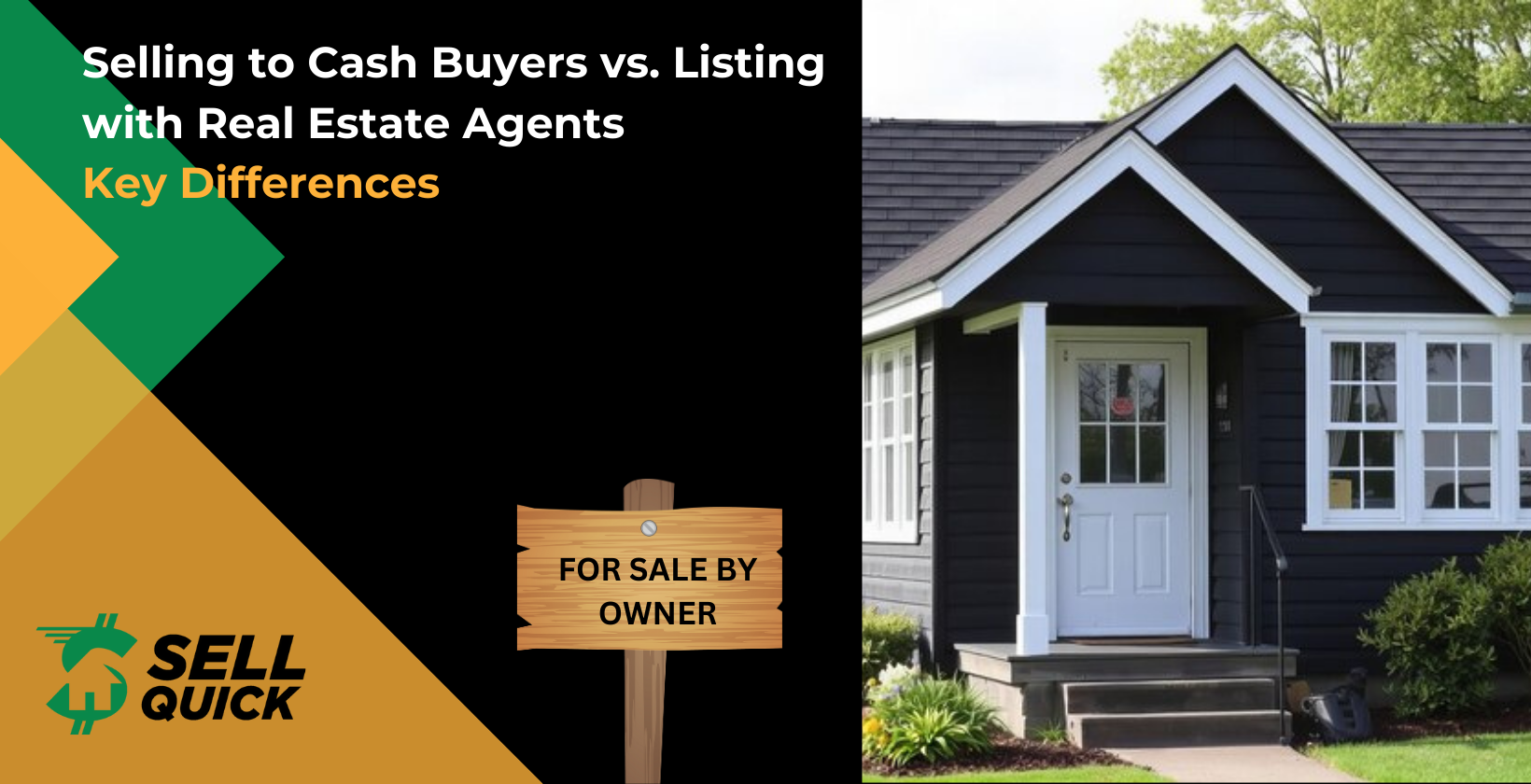 Comparison between selling to cash buyers and listing with real estate agents, highlighting key differences in process, time, and costs.